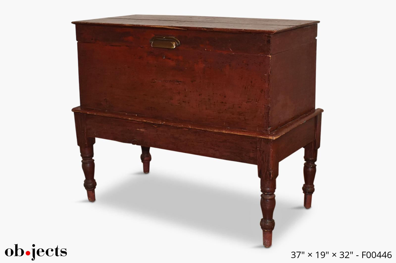 Trunk on Stand Distressed Burgundy Red | Ob•jects