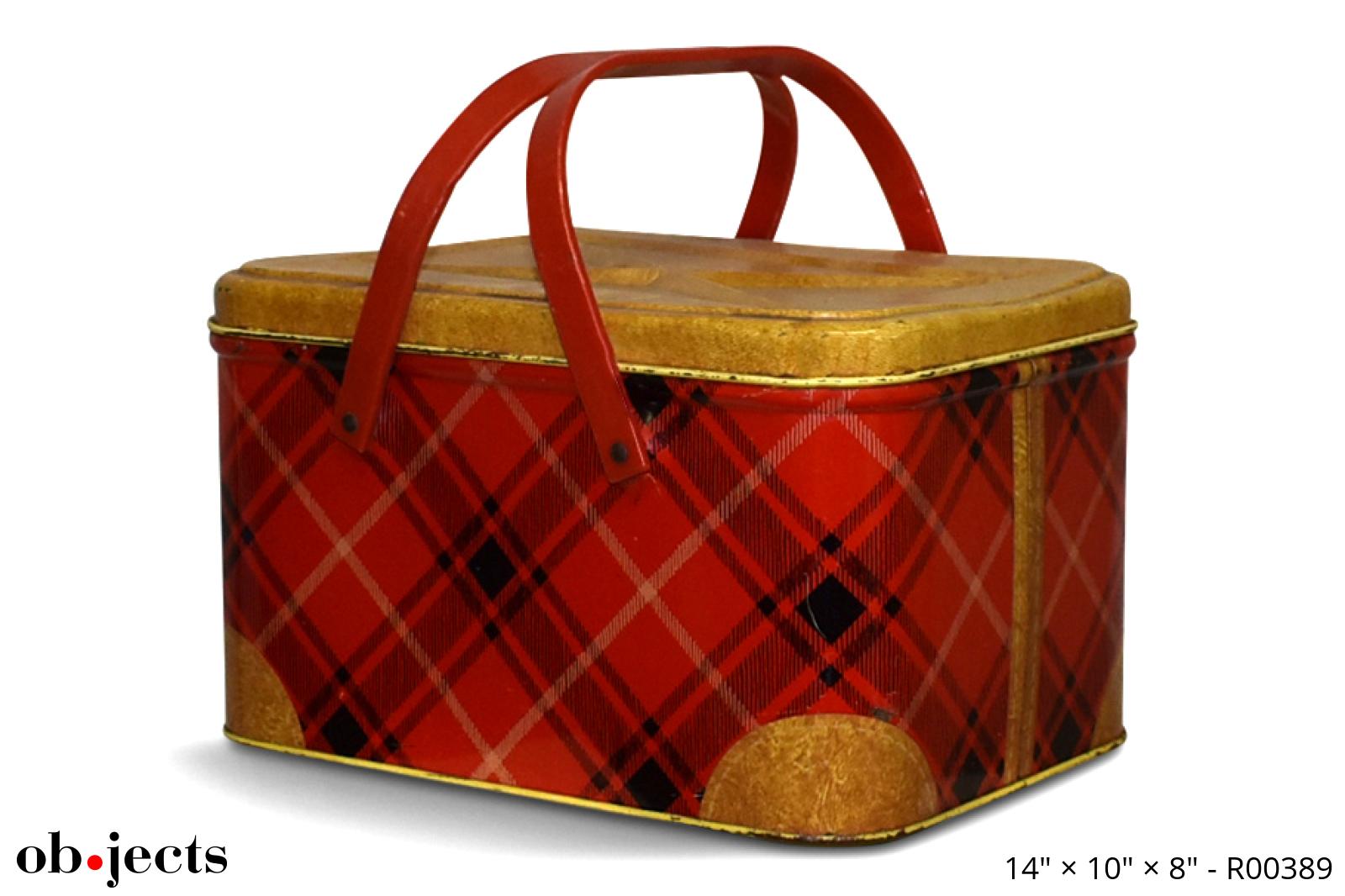 Picnic Basket Plaid Metal w/Red Handles | Ob•jects